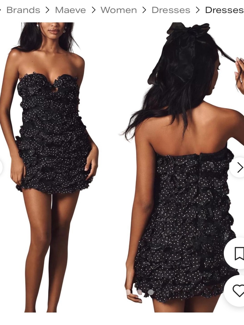 Maeve Black Strapless Ruffle Mini Dress with Dotted Texture